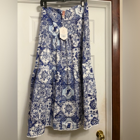 Ivy City Co Dresses & Skirts - Ivy City Co  Rosina skirt White and Blue Tile-Print Tiered Maxi Skirt